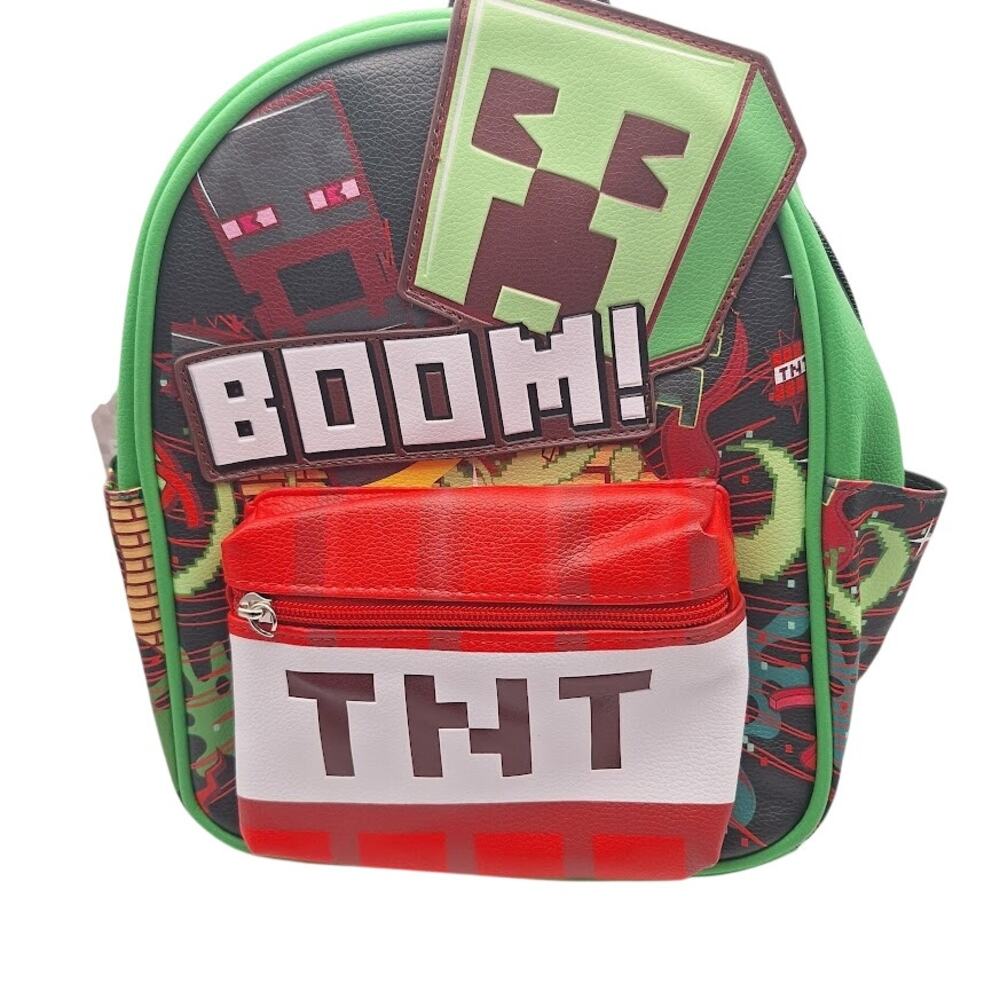 Minecraft Womens Backpack Purse BOOM TNT Print Bag Missing Keychain Discounted